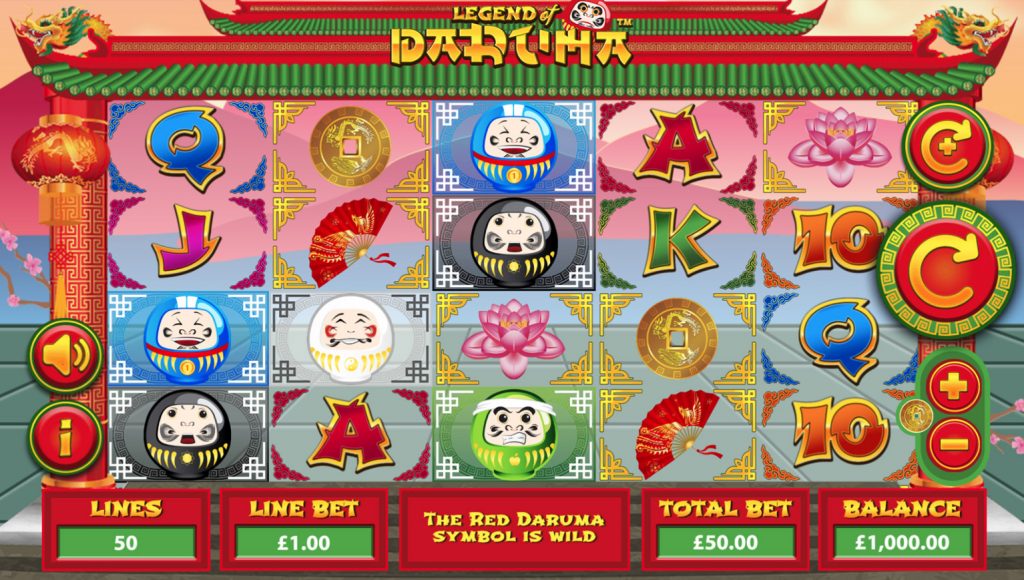 daruma legend fan coin lotus flower dragon royal asian game slot