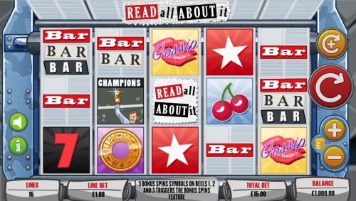 read all about it newspaper news sport cherry kiss replicating reels bonus free spins spin free mutuel play mutuel play slot bar bonus spin print print machine scatter wilds